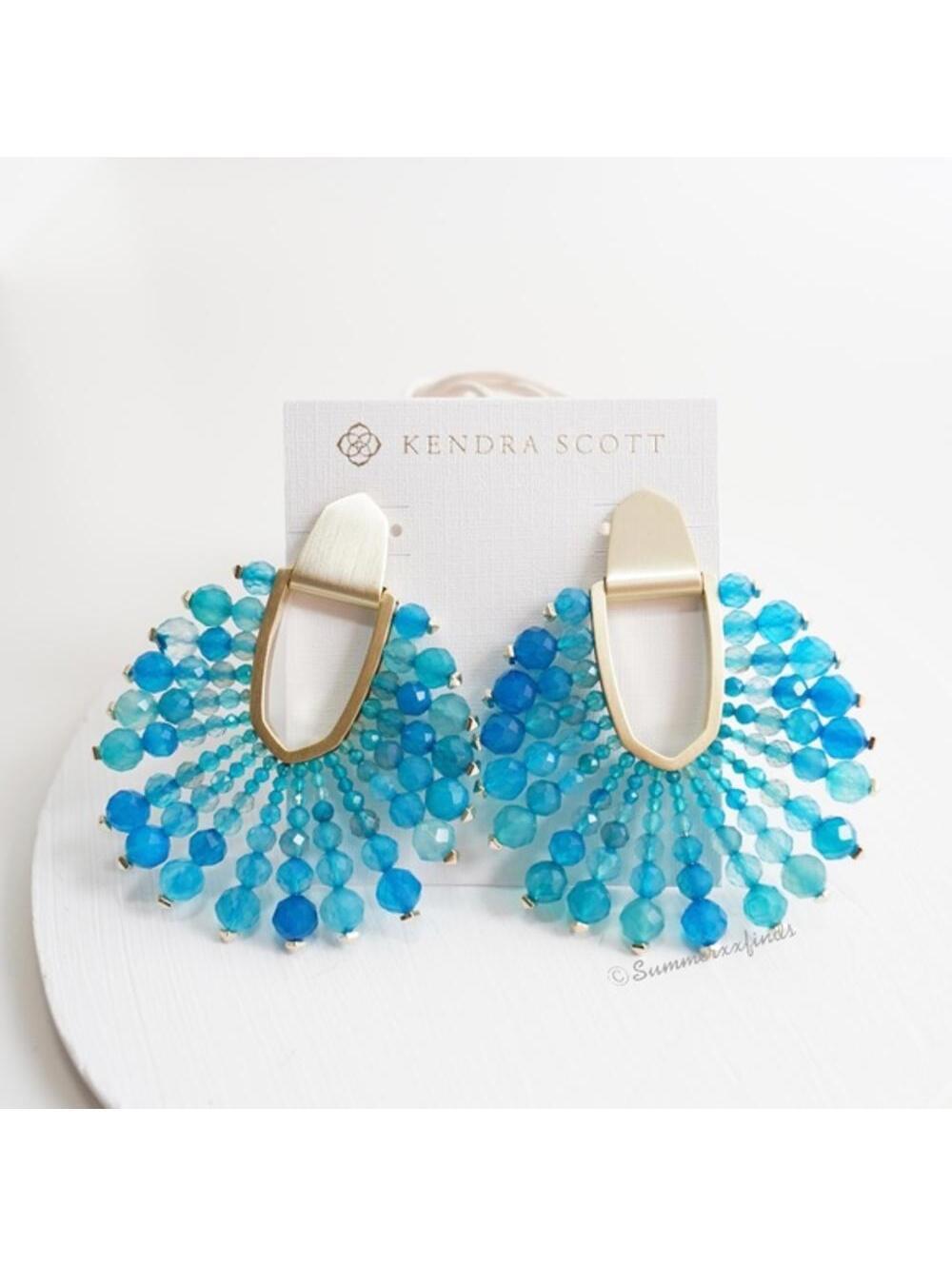 Kendra Scott Diane Bead Stone Statement Earrings Teal Agate - Picture 3 of 3